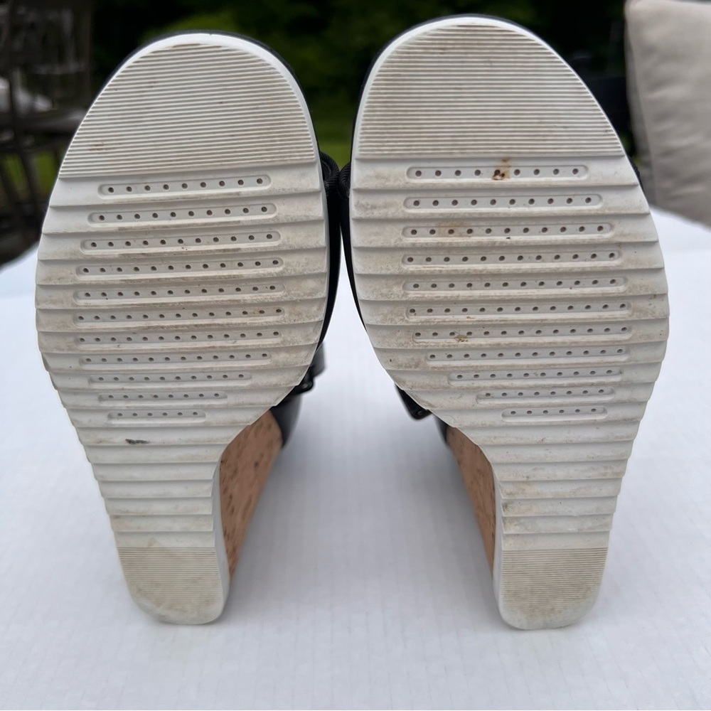 Elorie Leather Piper Two-Piece Cork Tread Wedge size 8 black like new - Picture 8 of 9